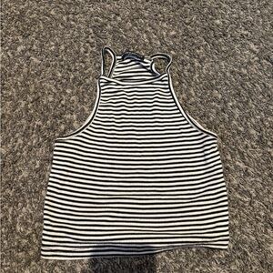 Brandy Melville Black and White Striped Crop Tank Top